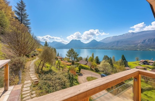 Rovagny Villa | Villa pool jacuzzi breathtaking view of Lake Annecy
