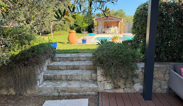 Guest house surrounded by olive trees, with access to a private pool.